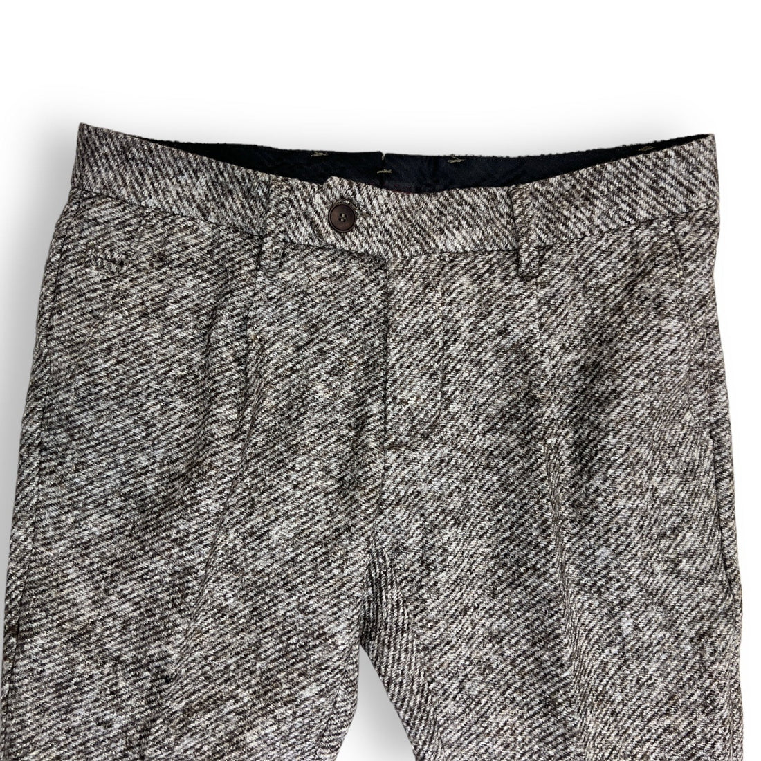 Single pleat pant in brown/grey soft combed wool