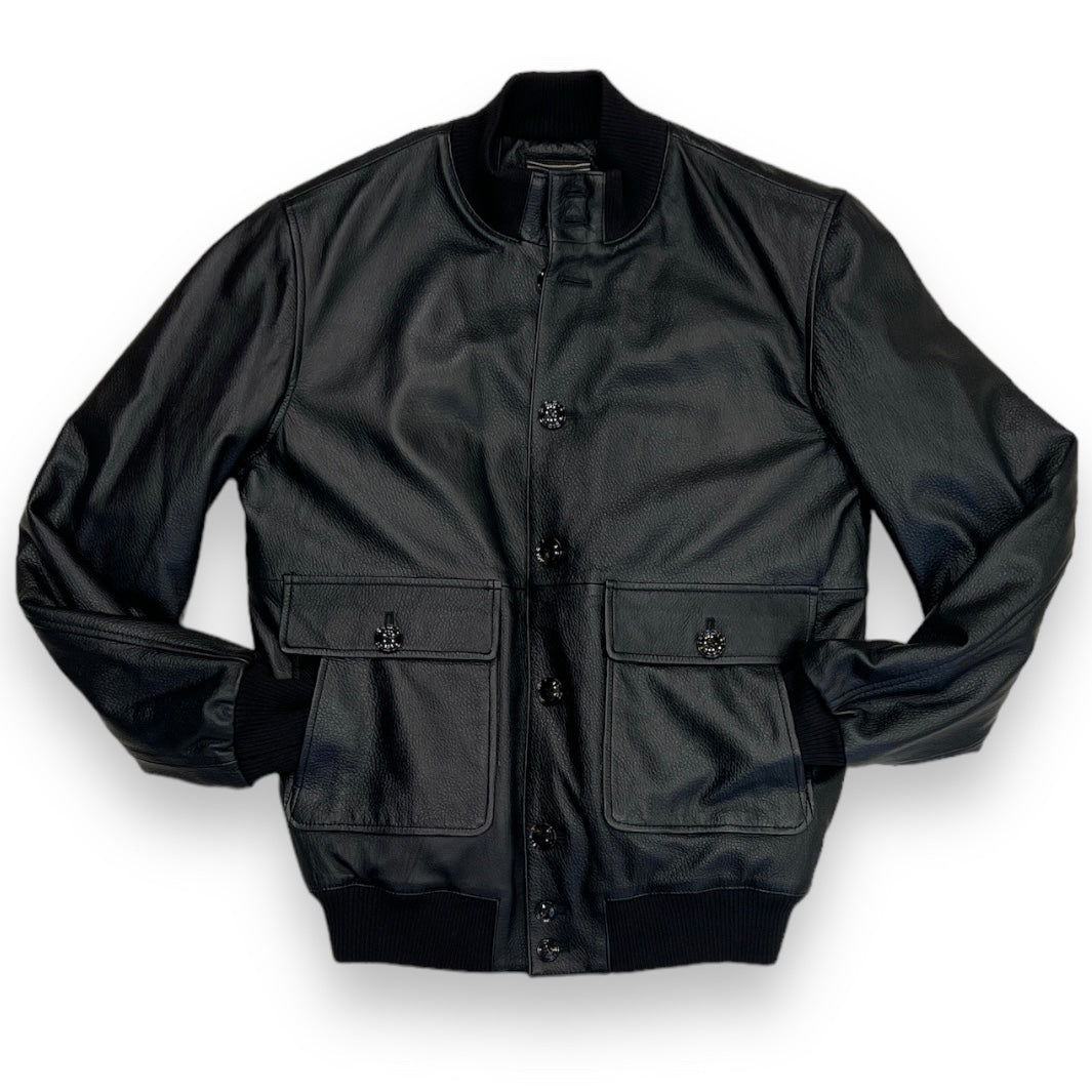 Black bomber leather jacket