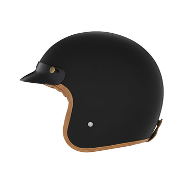 The Classic open face Helmet - Matte Black with light brown lining