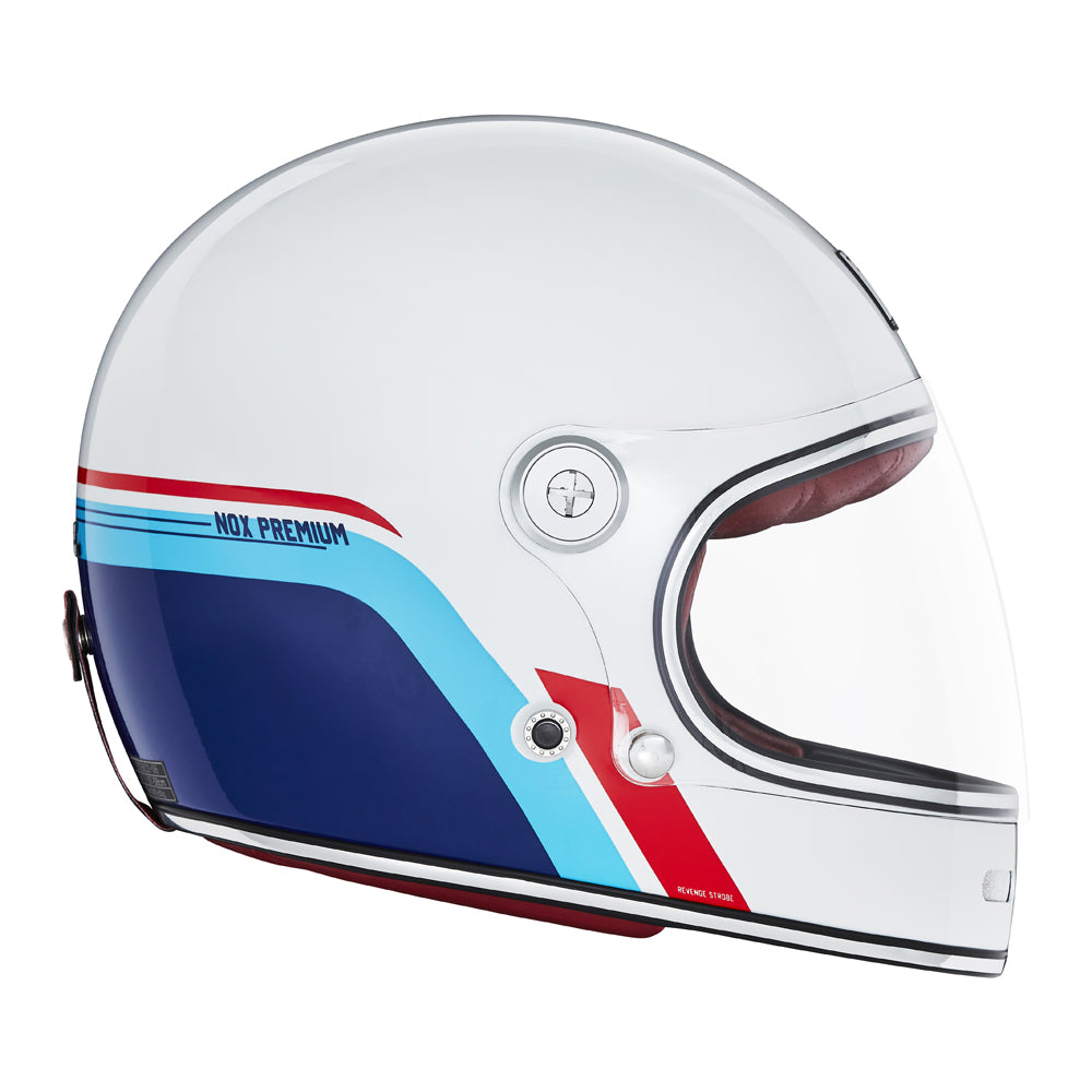 Heritage racing full face helmet - Pearl white, red and blue
