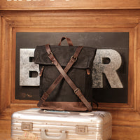 Commuting Waxed cotton and leather backpack