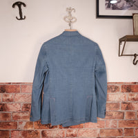 Light Wash Indigo Cotton Denim Double-Breasted Blazer