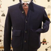 Ribbed Knit Cardigan Extrafine Vintage Navy