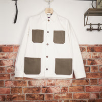 White and olive herringbone 12oz cotton worker jacket