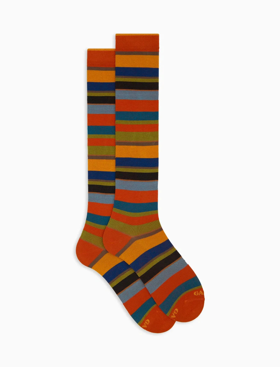 Multicolored Gallo stripes long socks - navy