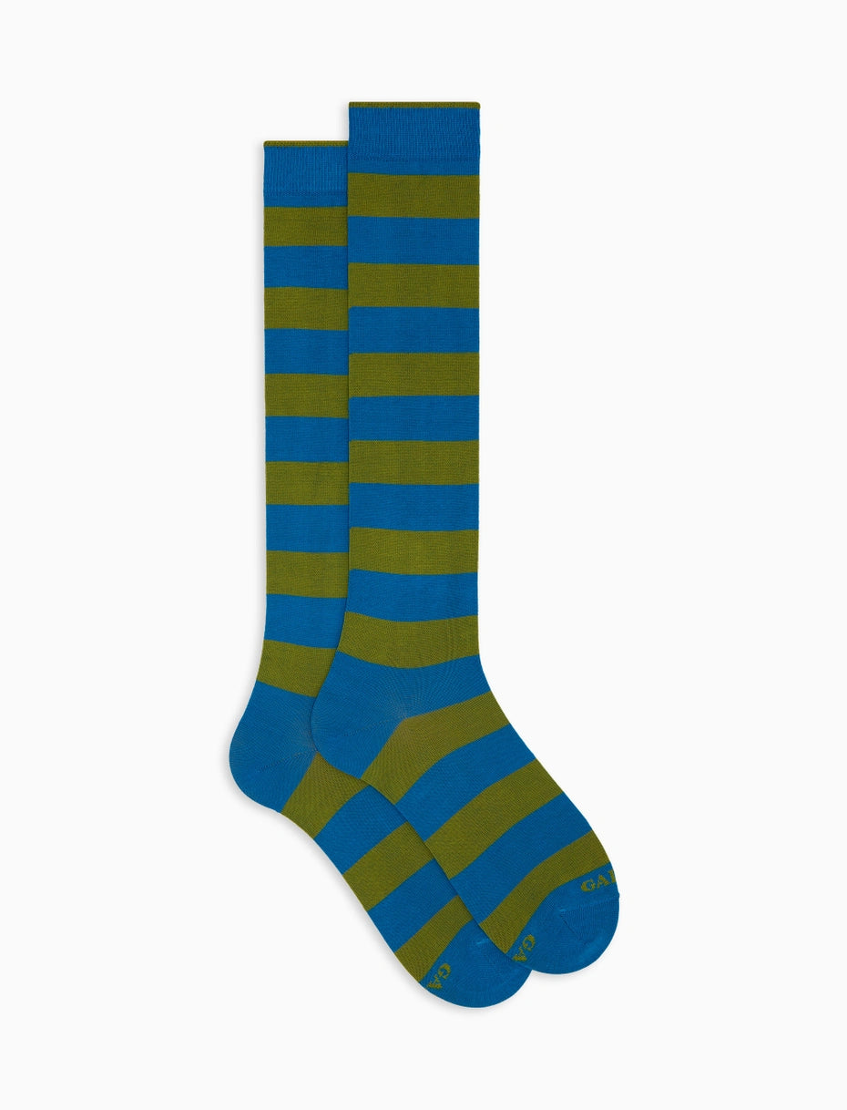 Acid green/sky blue two-tone stripes long socks