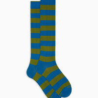 Acid green/sky blue two-tone stripes long socks