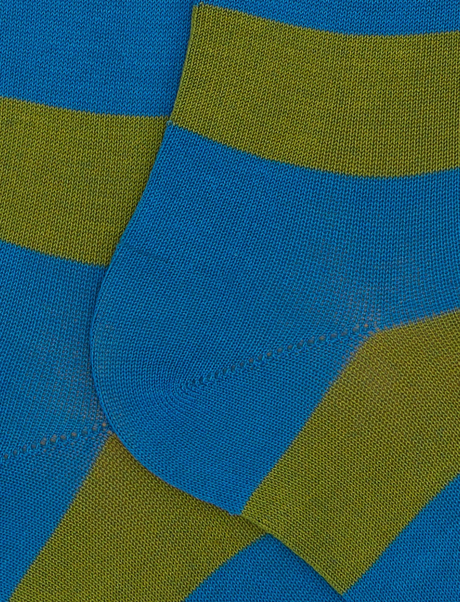 Acid green/sky blue two-tone stripes long socks