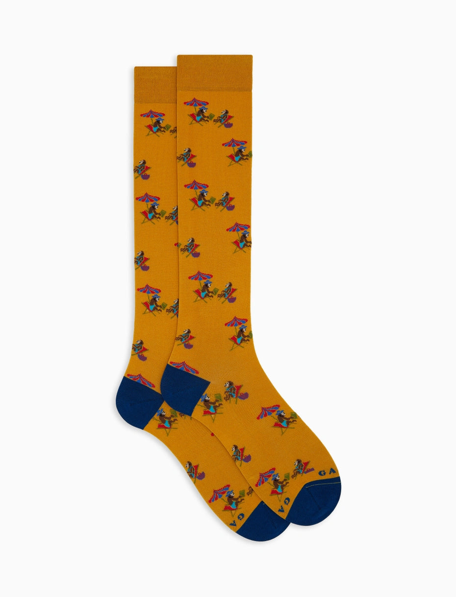 Monkeys at the beach ultralight long socks - navy