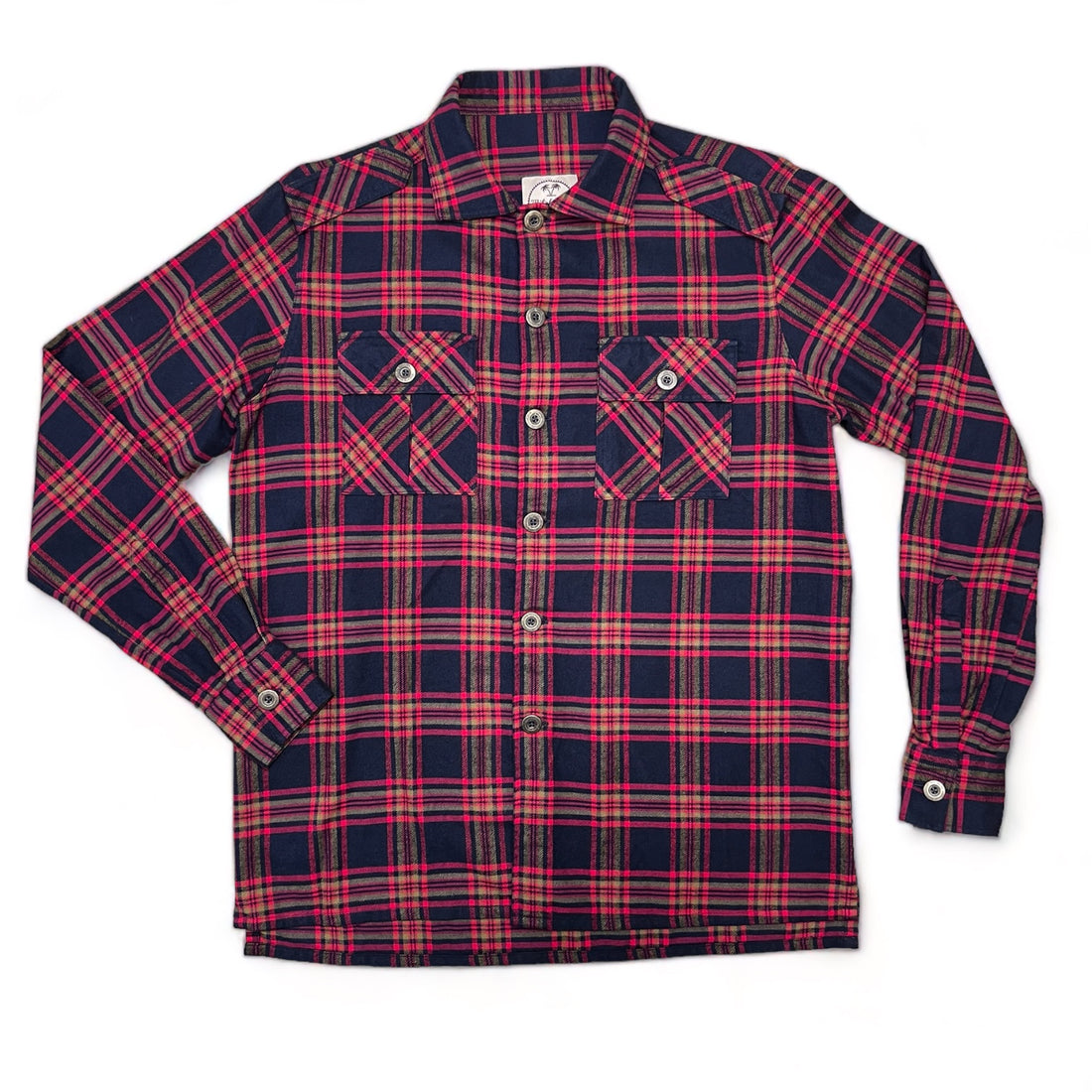 Navy & red tartan flannel cotton overshirt