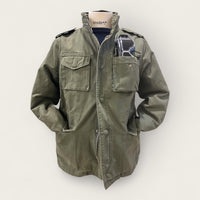 Washed and lined cotton field jacket - dark camo green