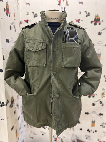 Washed and lined cotton field jacket - Army green