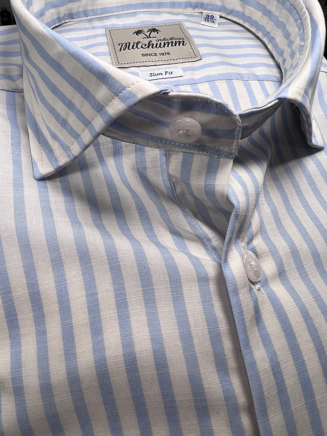 Light cream and baby blue striped shirt