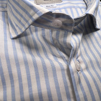 Light cream and baby blue striped shirt