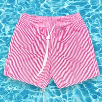 White and fucsia shirt stripes Swim short