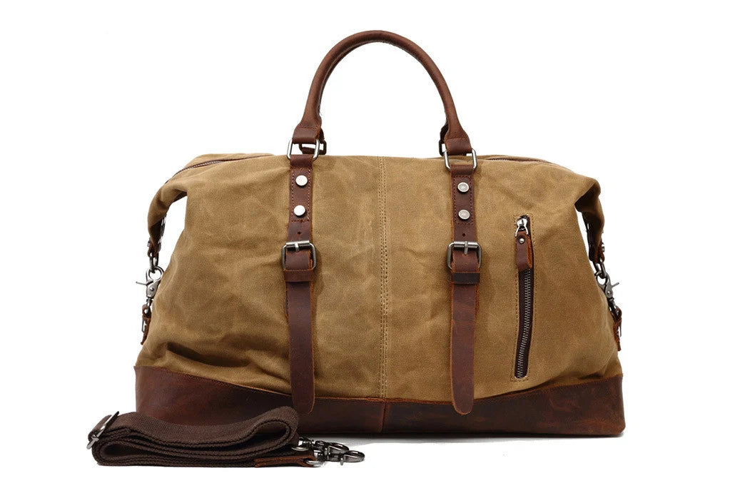 Waxed cotton and leather weekend bag