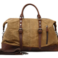 Waxed cotton and leather weekend bag