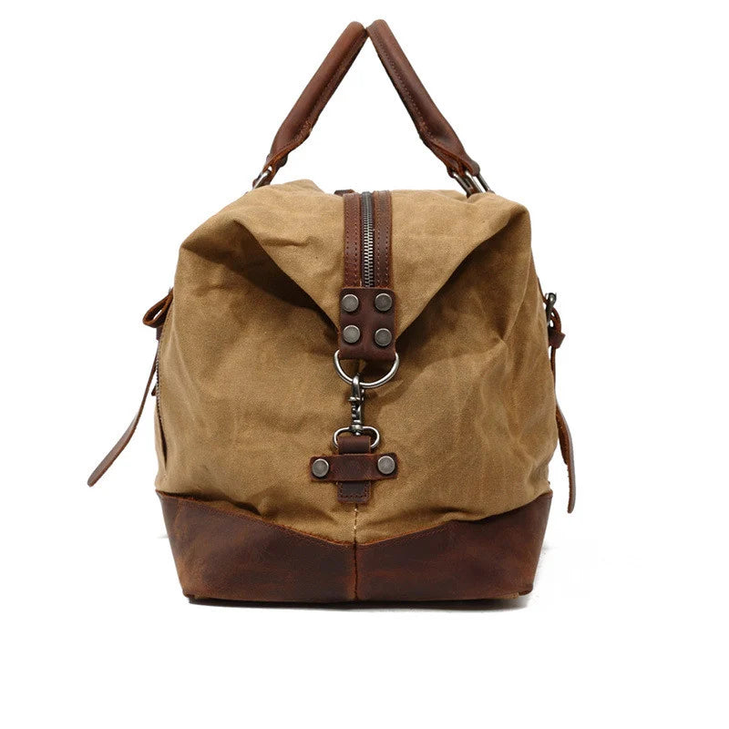 Waxed cotton and leather weekend bag