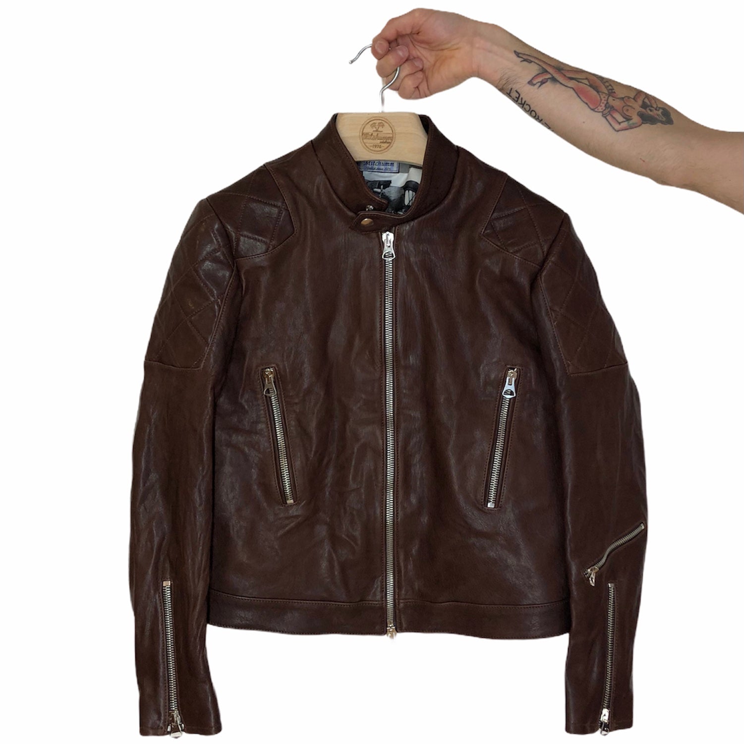 CD D C Mens Brown Racer Leather Jacket ChersDelights Leather Small / Brown Waxed