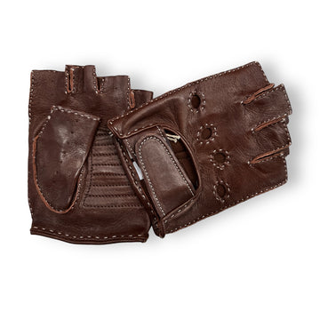 Driver Brown Short fingers leather gloves