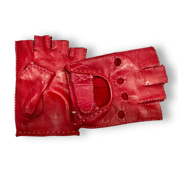 Red Short fingers leather gloves