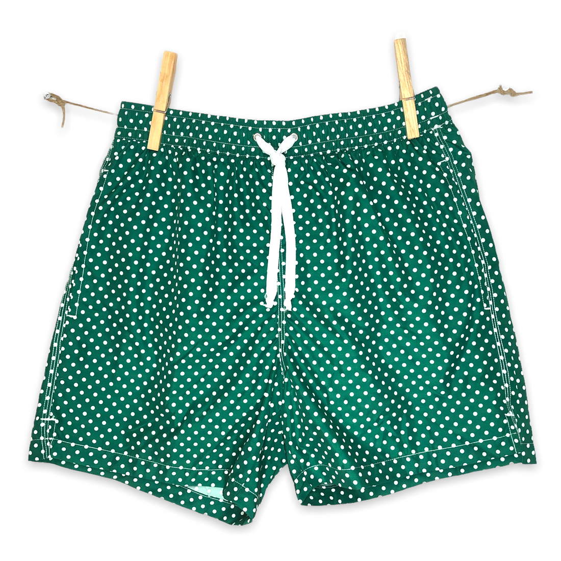 White dots on solid emerald green swimsuit
