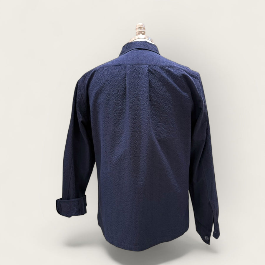 Navy seersucker cotton worker overshirt