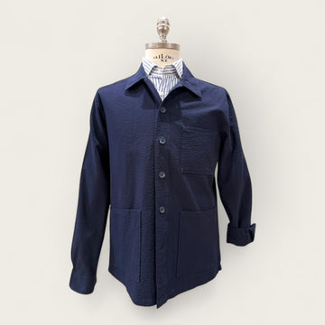 Navy seersucker cotton worker overshirt