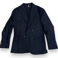 Double breasted blazer in navy melange combed wool