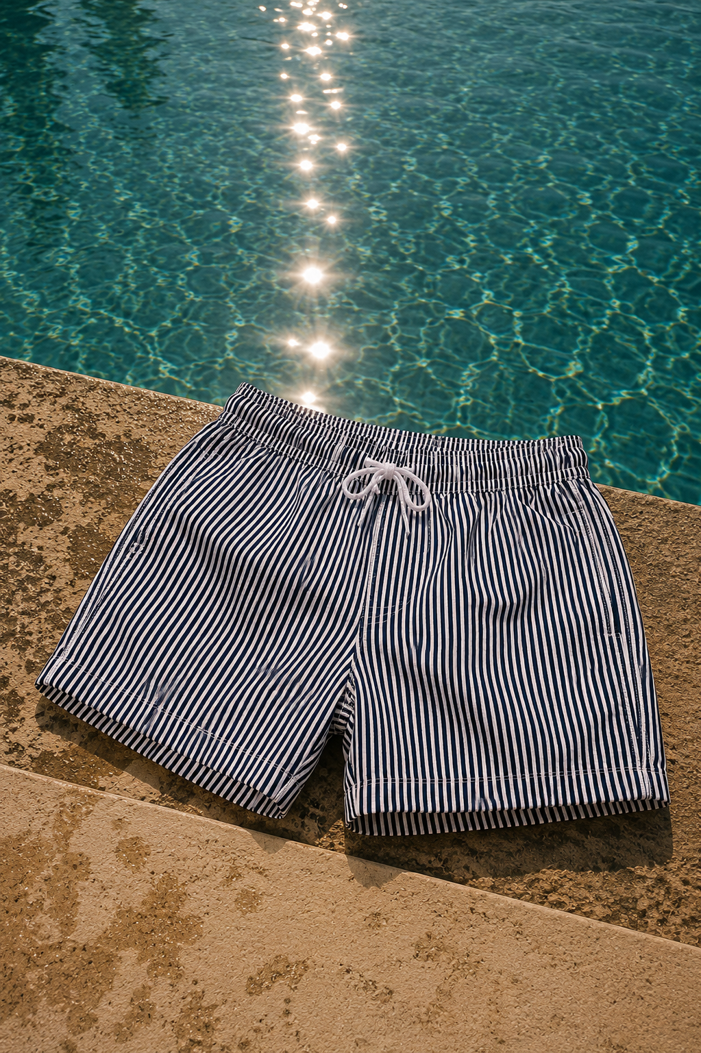 Lake Como Seersucker Swim Short navy/white