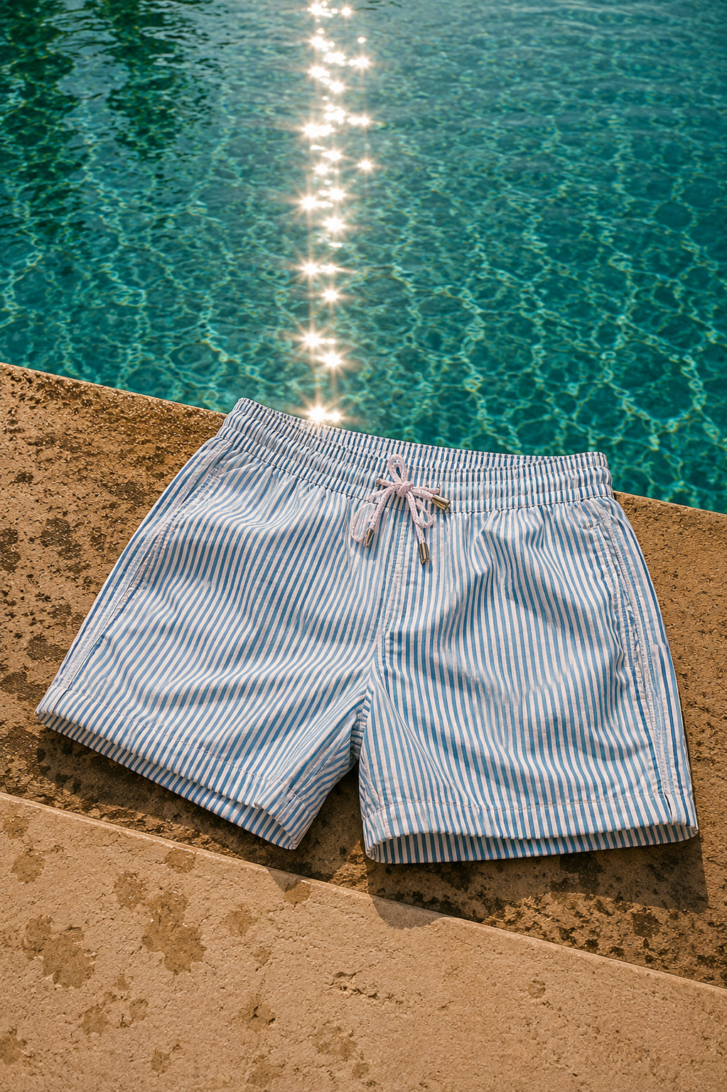 Formentera Seersucker Swim Short bottle light blue/white