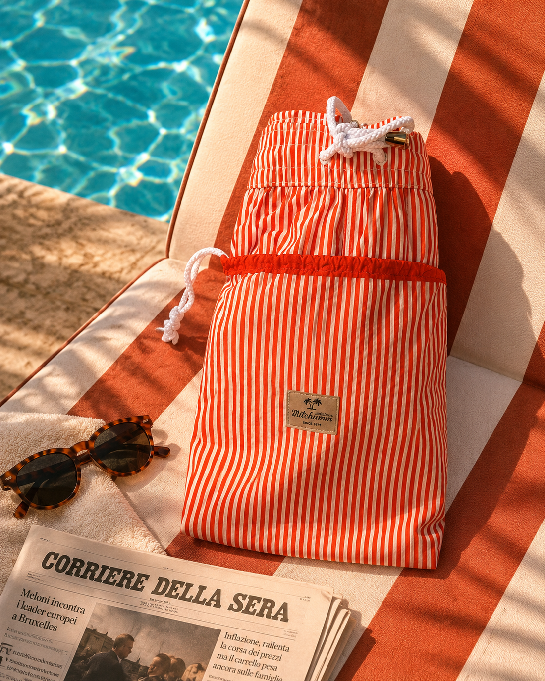 Portofino Seersucker Swim Short bottle orange/white