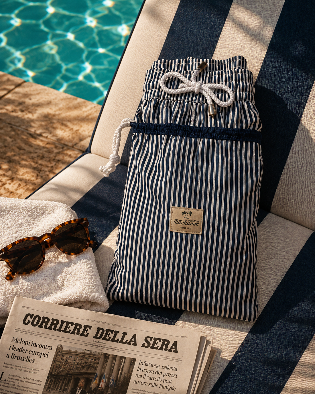 Lake Como Seersucker Swim Short navy/white