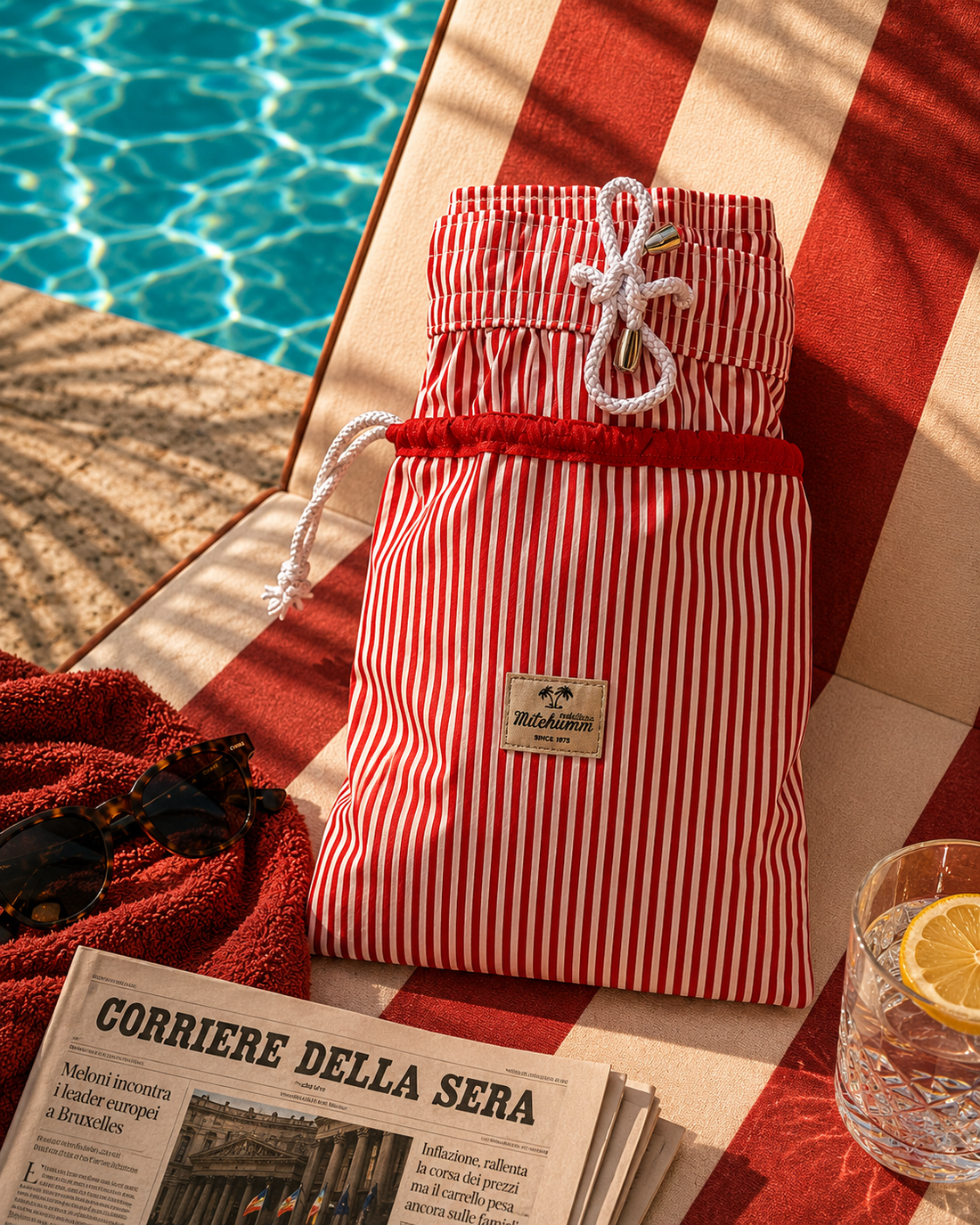 Amalfi Seersucker Swim Short bottle red/white