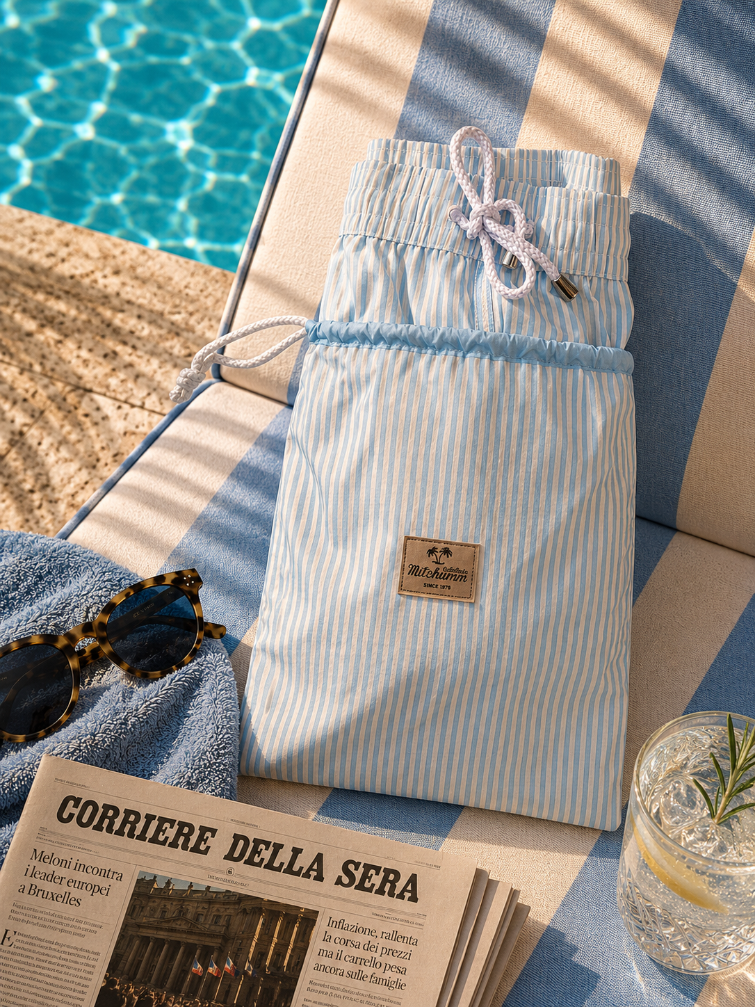 Formentera Seersucker Swim Short bottle light blue/white