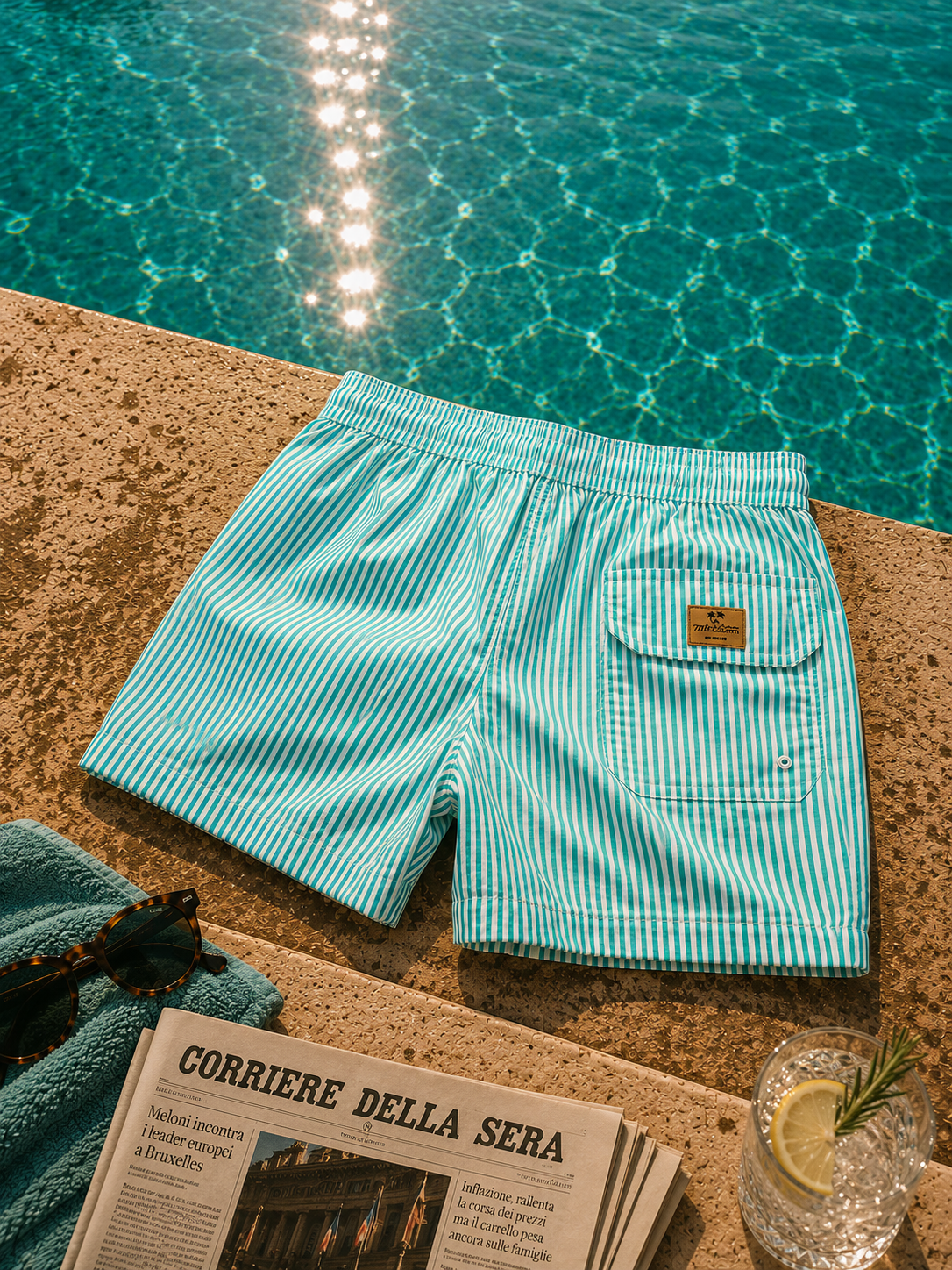 Capri Seersucker Swim Short bottle emerald/white