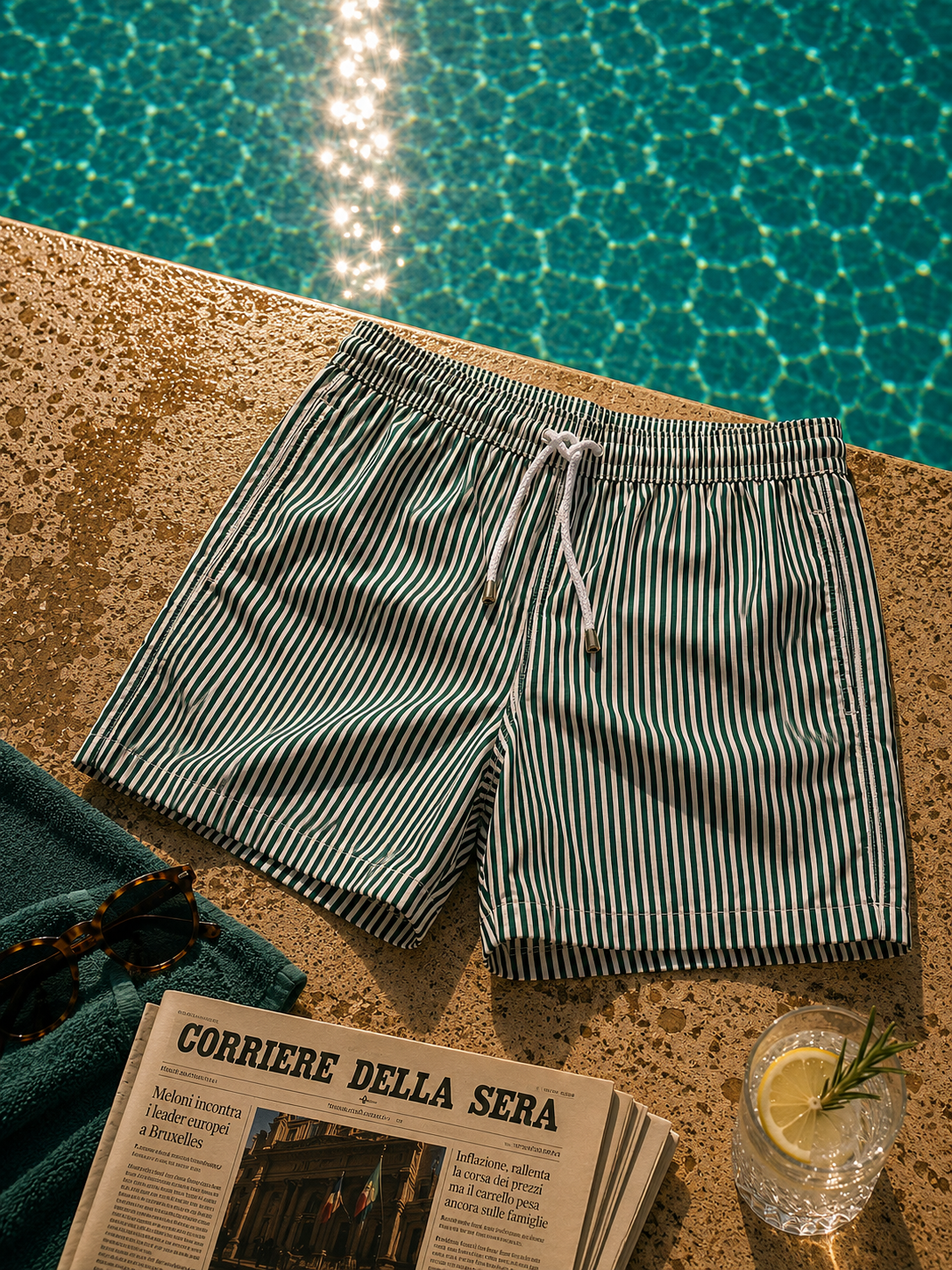 Saint Tropez Seersucker Swim Short bottle green/white