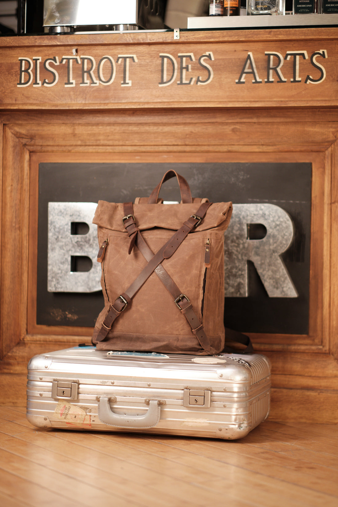 Commuting Waxed cotton and leather backpack