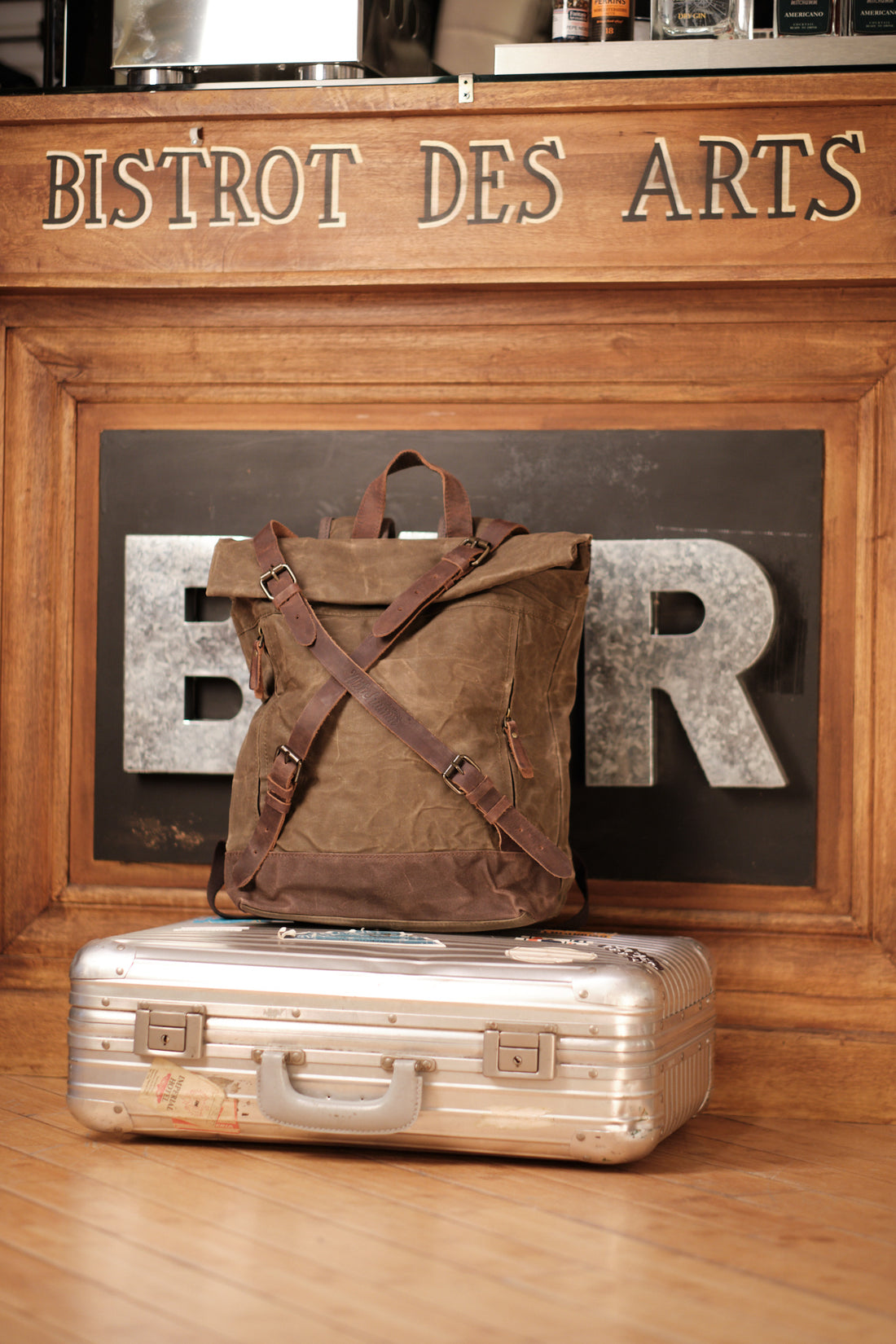 Commuting Waxed cotton and leather backpack