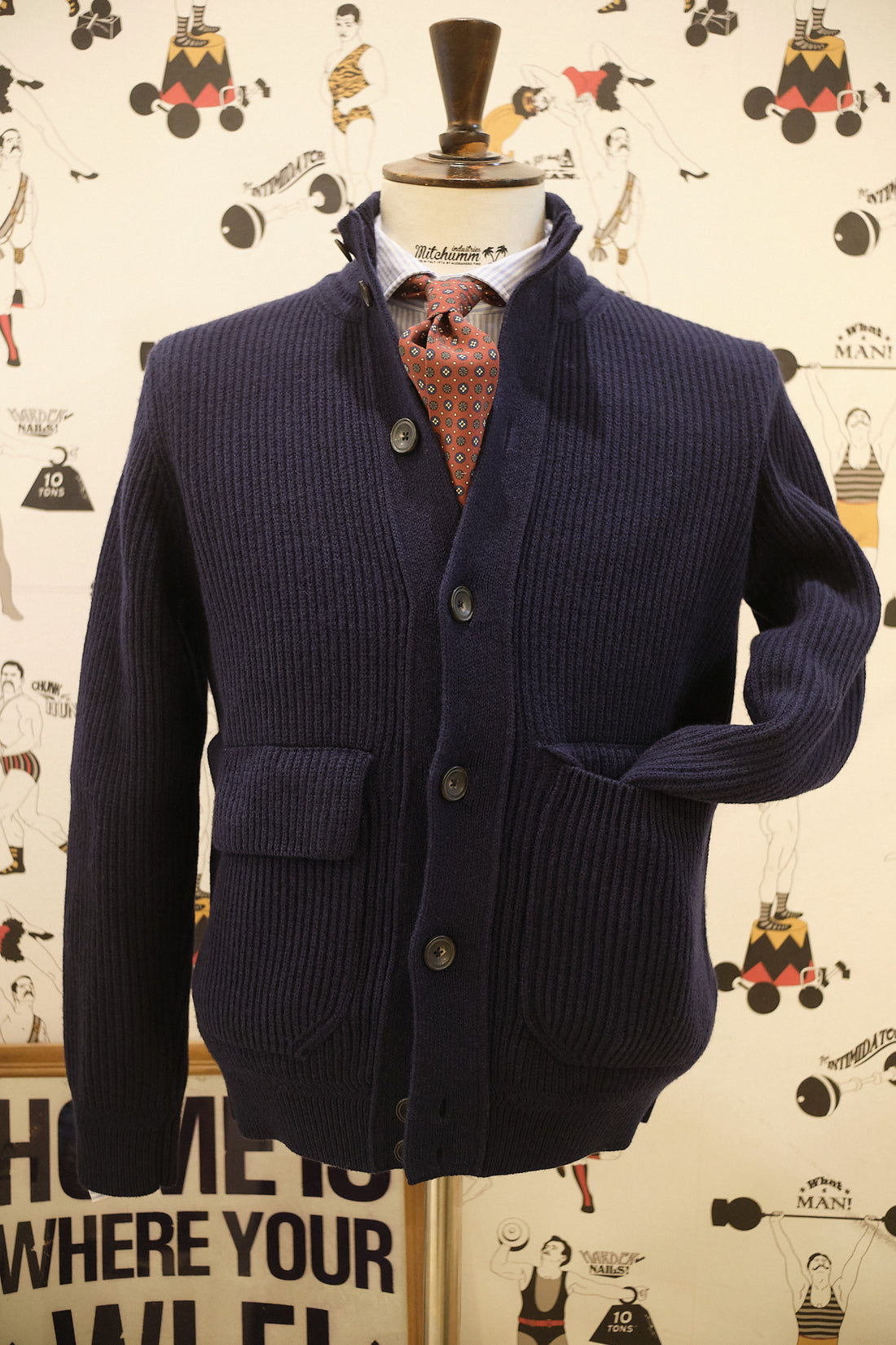 Ribbed Knit Cardigan Extrafine Vintage Navy
