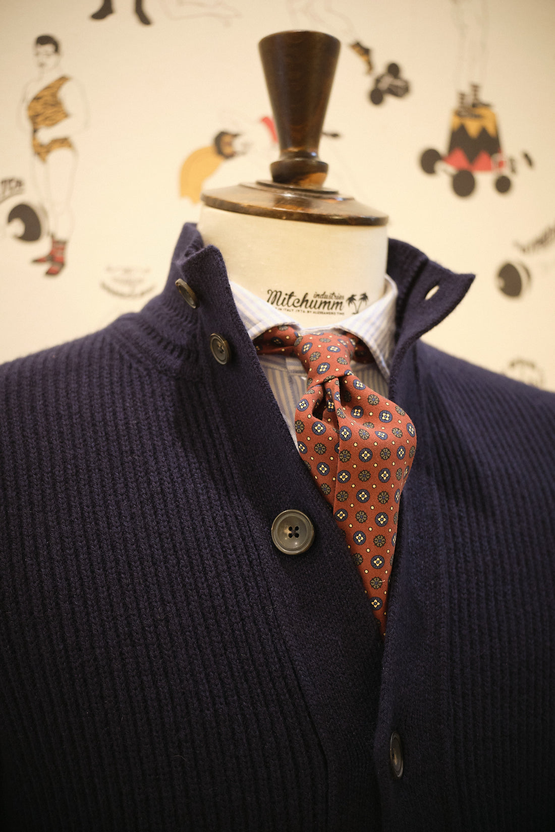 Ribbed Knit Cardigan Extrafine Vintage Navy