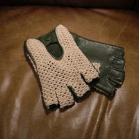 Handmade Gentleman Driver 1/2 gloves - Crochet Loden Green