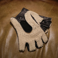Handmade Gentleman Driver 1/2 gloves - Crochet Stealth Black