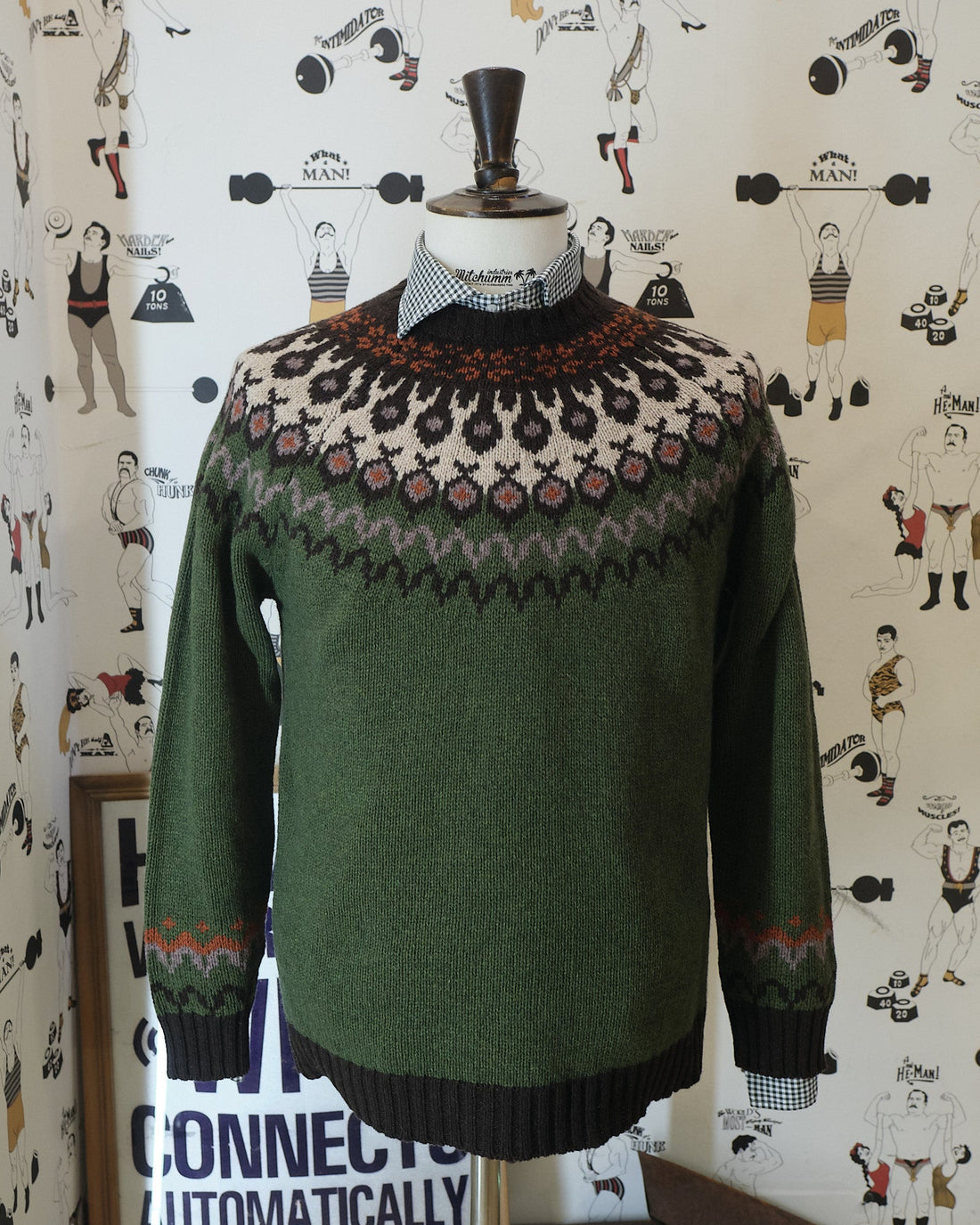 Olive Fair Isle Jacquard crewneck knit