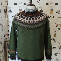 Olive Fair Isle Jacquard crewneck knit