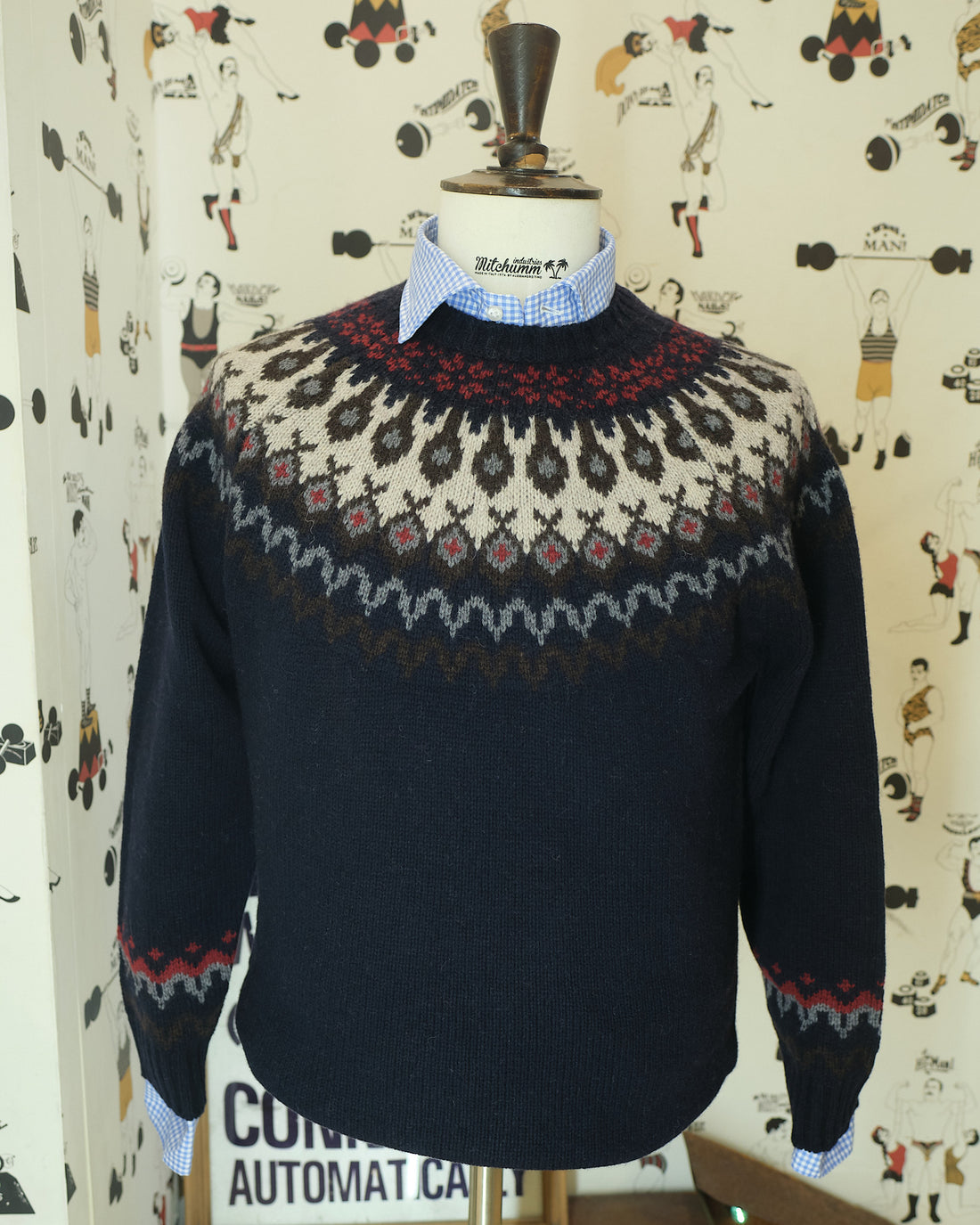 Navy Fair Isle Jacquard crewneck knit
