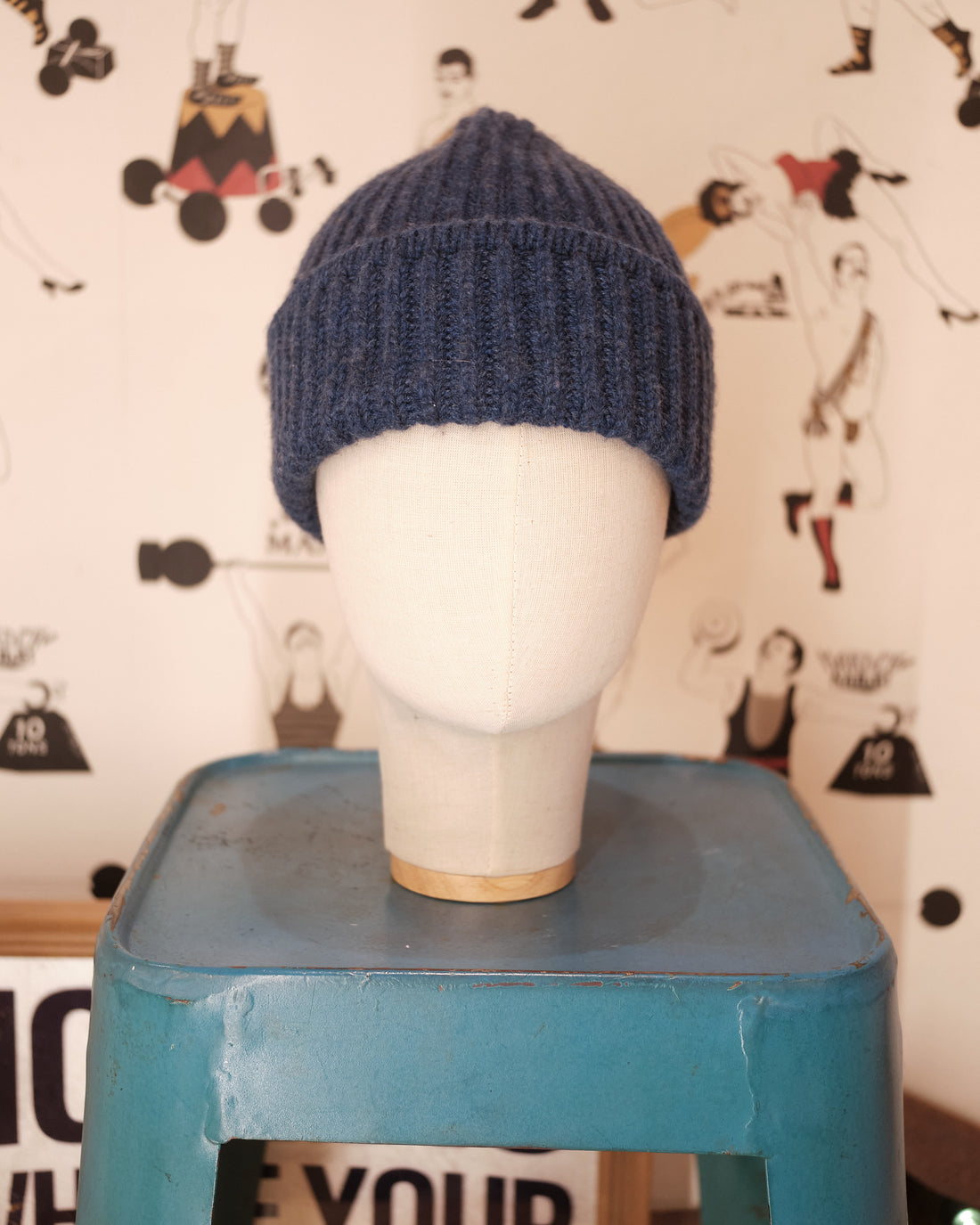 Denim blue cashmere beanie