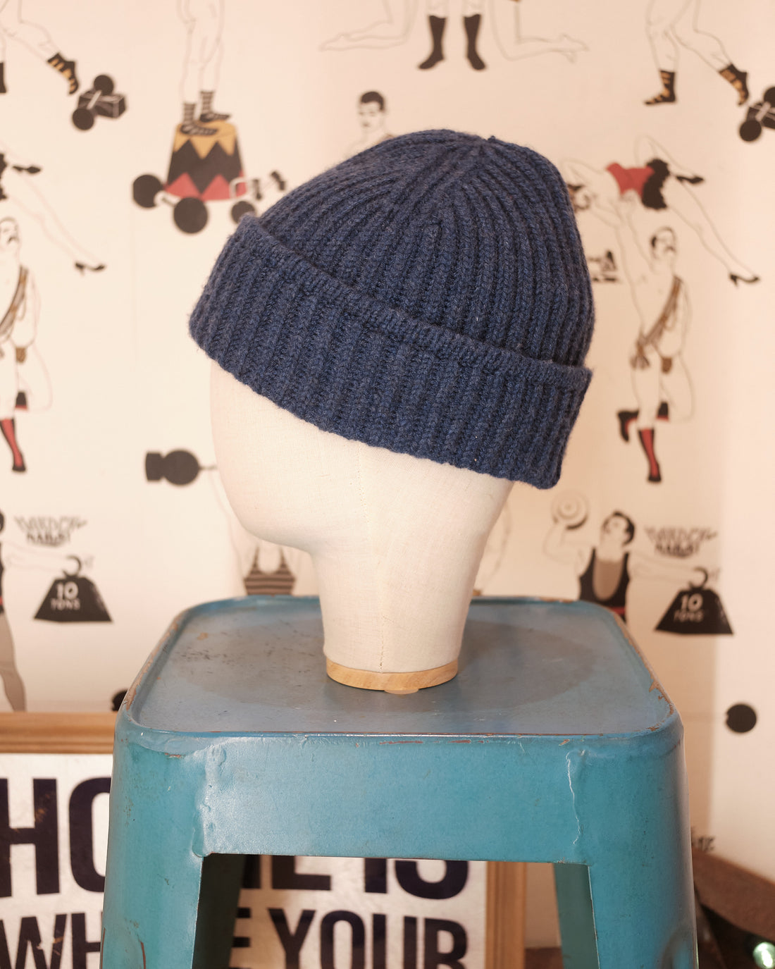 Denim blue cashmere beanie