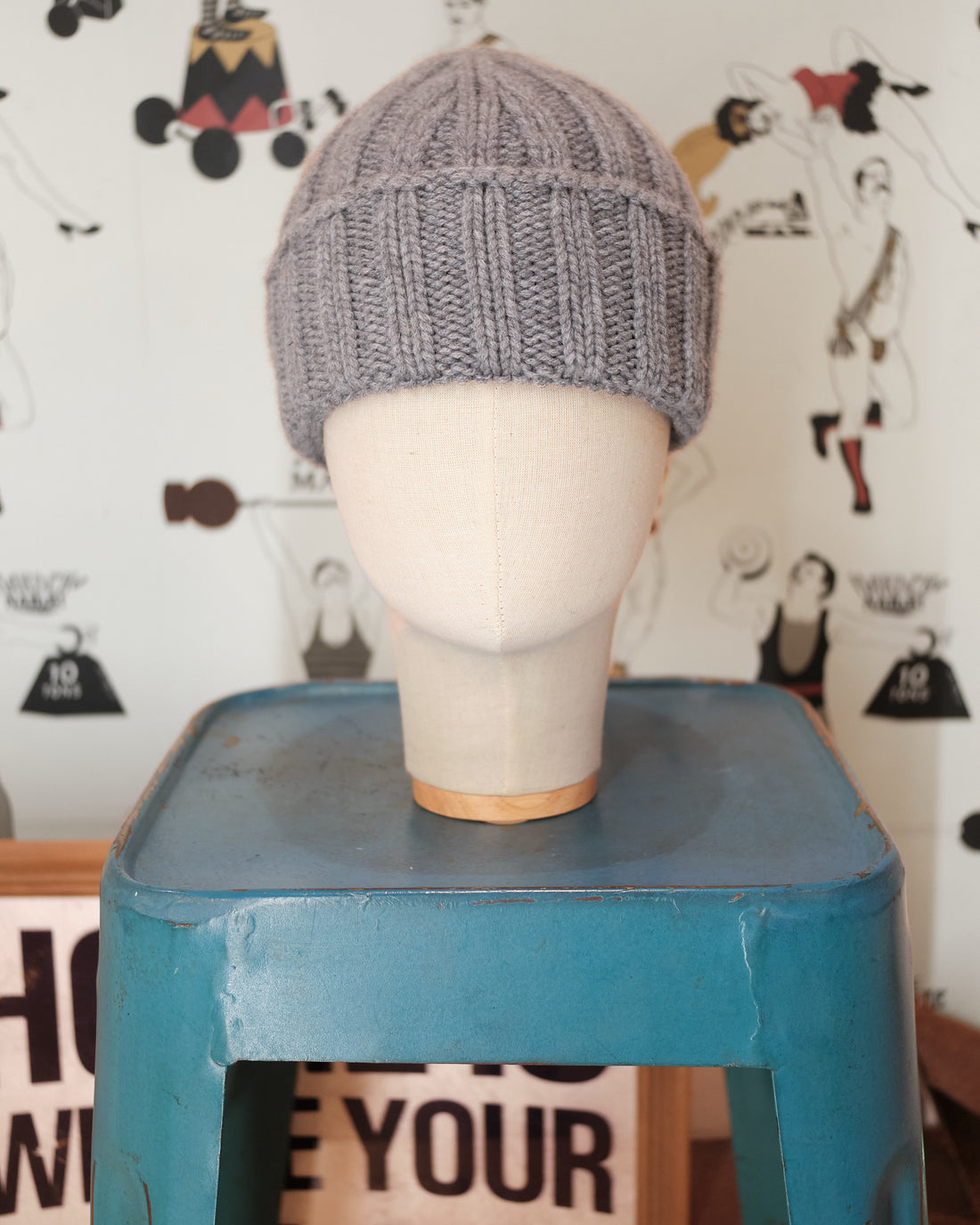 Large stripes Grey cashmere beanie