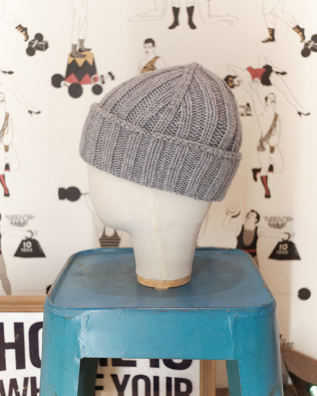 Large stripes Grey cashmere beanie